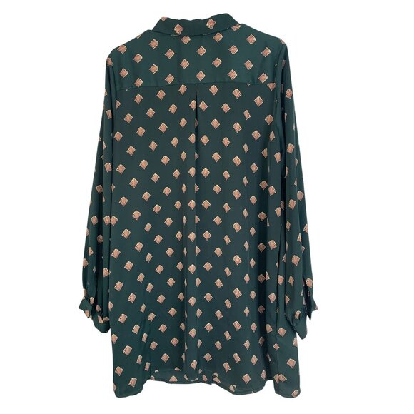 LAcademie Los Angeles Green & Red Fan Print Button-Up Shirt Dress XL RK10650 - Picture 9 of 9